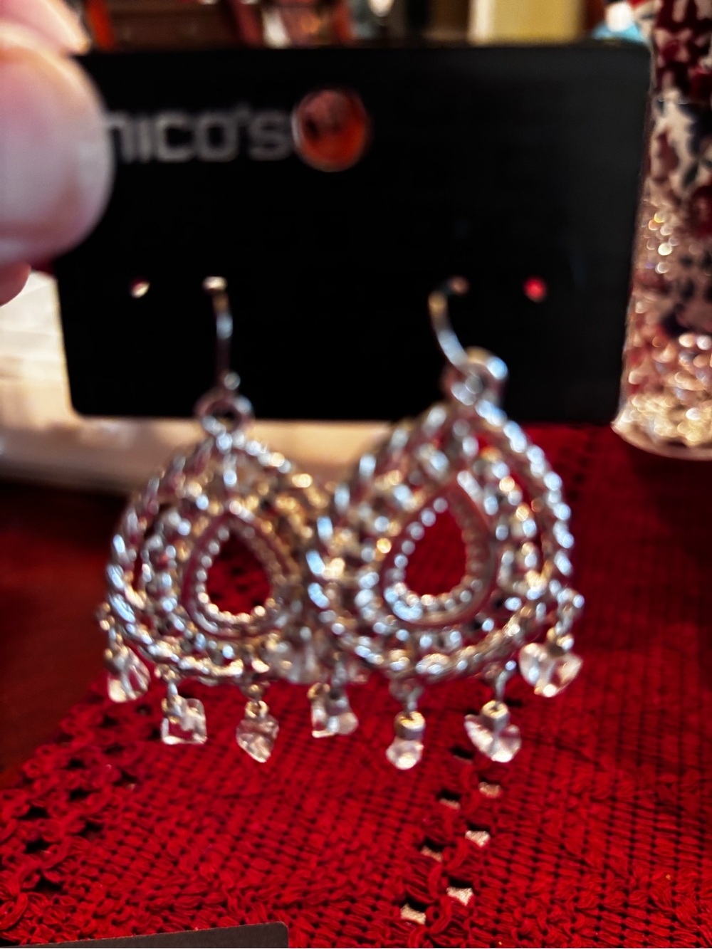 Chico's Silver Teardrop Dangle Earrings - Silver,Chicos modern circle dangle - Picture 3 of 4